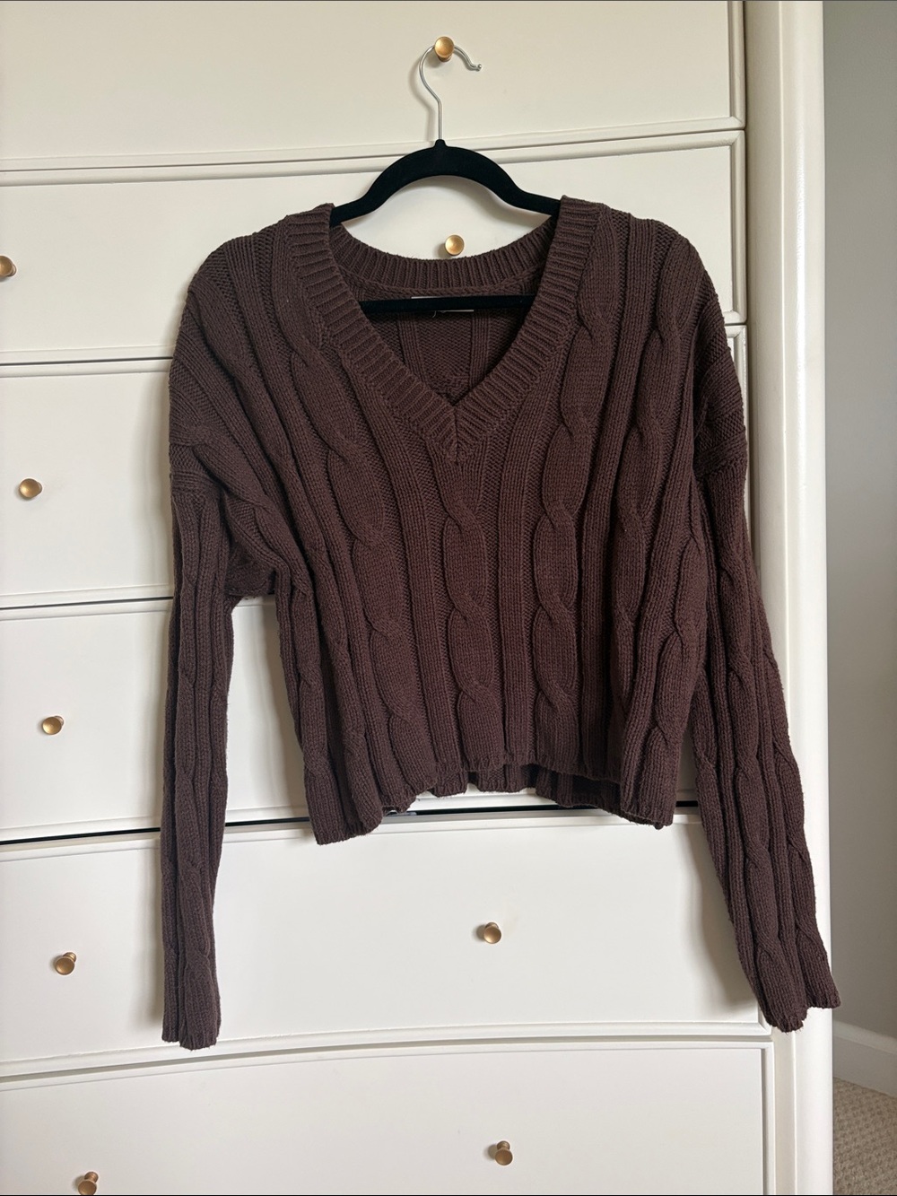 Madewell V-Neck Cable Knit Sweater in Brown